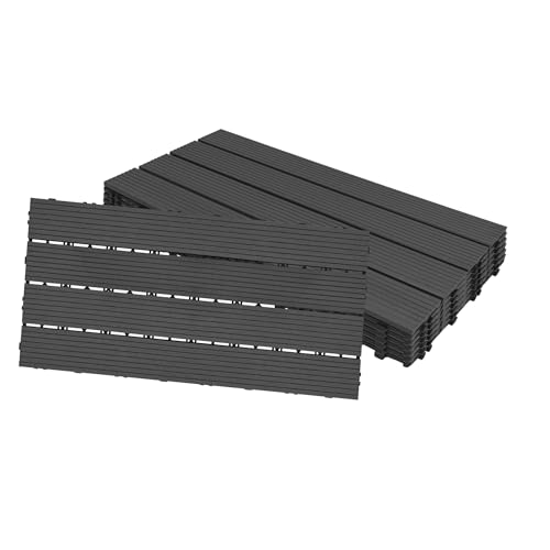UISEBRT 12 Stück Balkon Bodenbelag WPC Terrassenfliesen Holzoptik Balkonfliesen Klicksystem Klickfliese Kunststoff Klick Fliesen für Garten Balkon Terrasse (30x60cm, Anthrazit) von UISEBRT