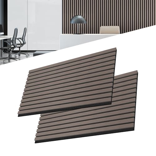 UISEBRT 2 Stück Akustikpaneele Set Wandverkleidung Wandpaneele aus Echtholz Furnier Akustikplatten Lamellenwand Holzpaneele Wand 3D Holzpaneele Akustikfilz 120 x 60 cm Braun von UISEBRT
