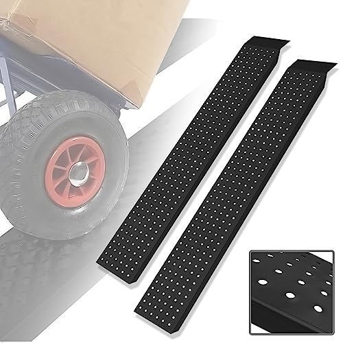 UISEBRT 2 Stück Auffahrrampe Verladerampe bis 400kg - 135cm Laderampe Verzinkter Stahl Verladeschiene rutschfest Anhängerrampe für Auto Motorrad Rasenmäher - Schwarz von UISEBRT