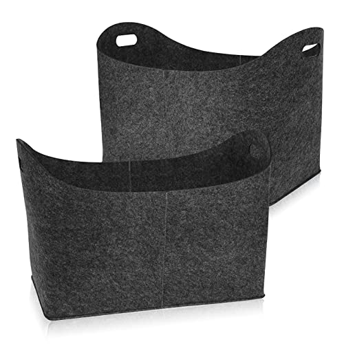 UISEBRT 2 Stück Kaminholztasche aus Filz Holzkorb XL Kaminholzkorb Holztasche mit verstärkten Griffen, Filztasche für Holz Kaminholz Zeitungen, 55 x 30 x 40cm, Dunkelgrau von UISEBRT