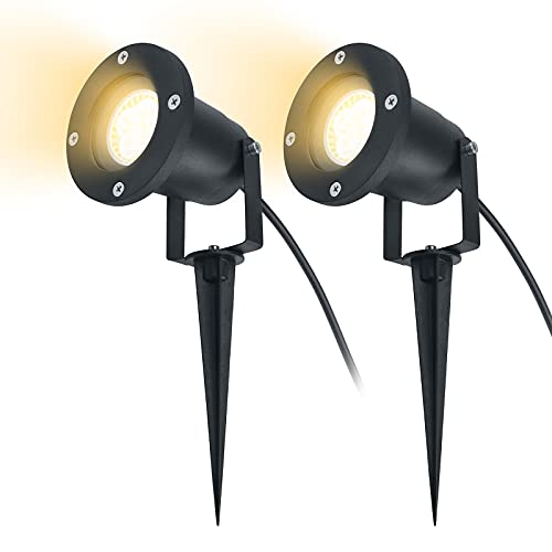 UISEBRT 2 x 3W LED Gartenstrahler mit Erdspieß, Gartenleuchten Warmweiß Wasserdicht IP65 für den Außenbereich Garten Teich Landschaft mit ohne Stecker (2 X 3w Warmweiß) von UISEBRT