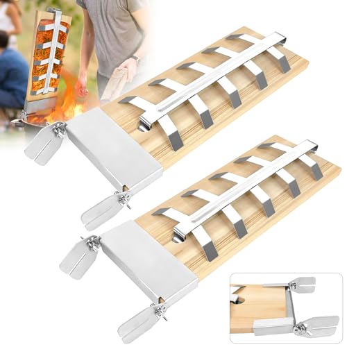 UISEBRT 2 x Flammlachsbrett - Flammlachsbretter mit Edelstahl-Halterung Lachsbretter zum Grillen, 5 Stufen Einstellbares Winkelsystem Räucherbrett Zedernholzbrett für Feuerschale & Grill UISEBRT 2 x Flammlachsbrett - Flammlachsbretter mit Edelstahl-Halterung Lachsbretter zum Grillen, 5 Stufen Einstellbares Winkelsystem Räucherbrett Zedernholzbrett für Feuerschale & Grill von UISEBRT