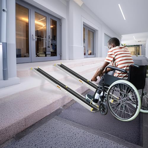 UISEBRT 2 x Rollstuhlrampe Ladenkapazität bis 300 kg (91-152.5cm) für Rollstuhl Teleskop Rollstuhlrampe Aluminium Auffahrrampe Verstellbare Teleskoprampe für Treppe von UISEBRT