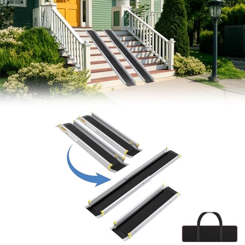 UISEBRT 2 x Rollstuhlrampe für Rollstuhl Teleskop Rollstuhlrampe Aluminium Auffahrrampe Verstellbare Teleskoprampe Ladenkapazität für Treppe bis 300 kg (75.5-122cm) von UISEBRT