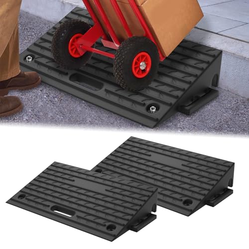 UISEBRT 2er Set Gummi Bordsteinrampen für Randsteine, Einfahrten, Garagen, Robuste Türschwellenrampe, Auffahrrampe mit Handheld-Funktion, Anti-Rutsch und Witterungsbeständig, Schwarz(53x32x10 cm) von UISEBRT