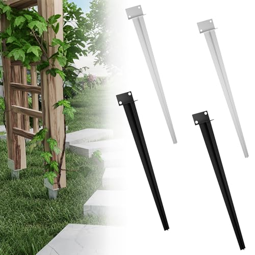 UISEBRT 2x Einschlag-Bodenhülsen 50cm Verzinkt Pfostenträger zum Einschlagen L-Form Einschlaghülse Bodenhülse für Zäune, Sichtschutz, Pergolen und alle Gartenprojekte (Schwarz, 2 Stück) von UISEBRT