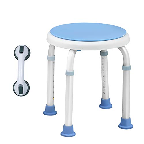 UISEBRT 360° Drehbarer Duschhocker Höhenverstellbar Duschstuhl Badehocker Duschhilfe Badhocker Anti-Rutsch mit Saugnapf Haltegriff Badewannengriff (Stuhl+Haltegriff) von UISEBRT