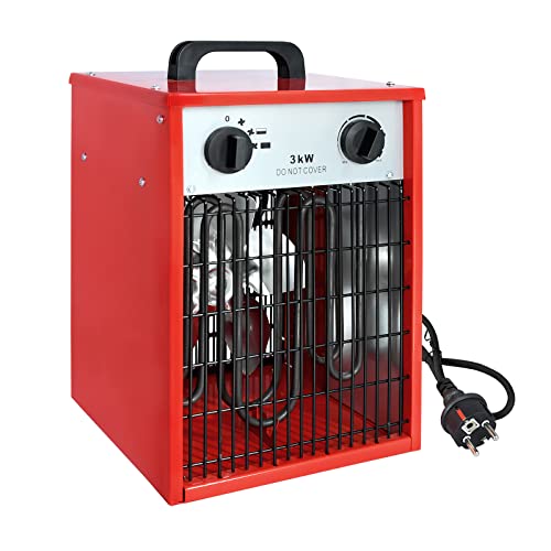 UISEBRT 3KW Elektroheizer Heizlüfter Profi-Industrie Heizgebläse Elektrisch Heizgerät mit 3 Heizstufen, integriertem Thermostat, Überlastschutz, Bauheizer, 3000Watt von UISEBRT