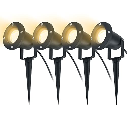 UISEBRT 4 x 3W LED Gartenstrahler mit Erdspieß, Gartenleuchten Warmweiß Wasserdicht IP65 für den Außenbereich Garten Teich Landschaft mit ohne Stecker (4 X 3w Warmweiß) von UISEBRT
