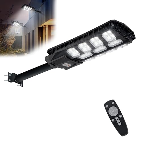 UISEBRT 400W Solar Straßenlaterne Solarlampen für Außen mit Bewegungsmelder und Lichtsensor,8000-8500K Straßenlampe im Freie mit Fernbedienung,Außen Wegeleuchte IP65 Wasserdichte von UISEBRT