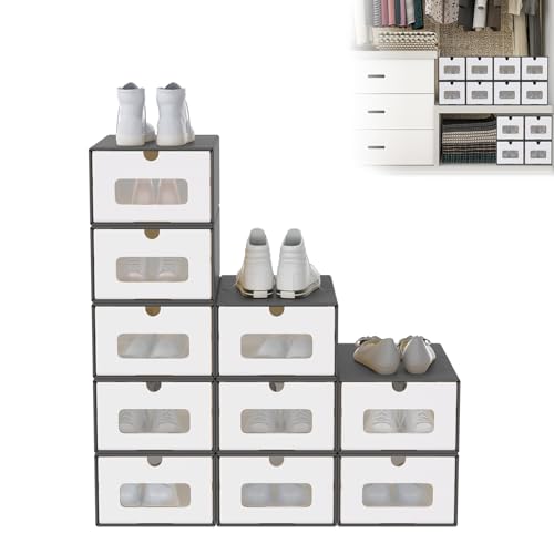 UISEBRT 40er Boxen-Set,Schuhboxen Stapelbar,Aufbewahrungsbox Schubladen mit Transparentes Sichtfenster,Schuhkarton Ordnungsboxen für Kinderzimmer,Büro,Wohnzimmer,Schlafzimmer, Anthrazit von UISEBRT