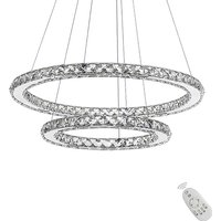 UISEBRT 48W LED Pendelleuchte Hängeleuchte Kristall - Moderne Kreative Höhenverstellbar Kronleuchter Hängelampe Deckenlampe Zwei Ringe Esszimmer von UISEBRT
