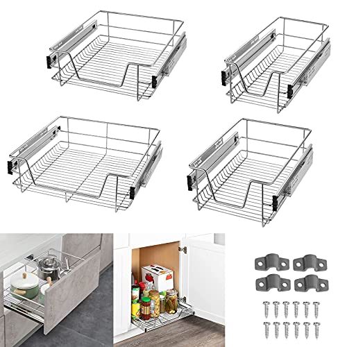UISEBRT 4X Küchenschublade Teleskopschublade 40cm Schlafzimmerschublade Organizer Küchenschrank Küchen Regal Korbauszug Vollauszug 20kg Belastbar von UISEBRT