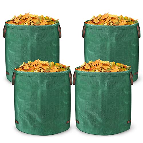UISEBRT 4x Gartenabfallsack mit Griffen Gartensack 272L Laubsack Gartensäcke Doppelter Boden, Faltbar Robust Wasserabweisend und Selbststehend Laubsäcke für Gartenabfälle Gras Laub Grünschnitt von UISEBRT