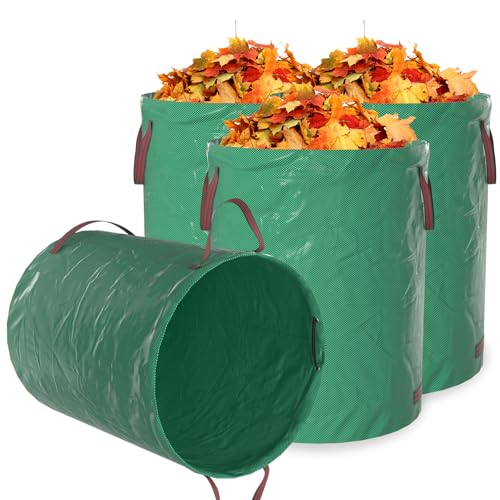 UISEBRT 4x Gartenabfallsack mit Griffen Gartensack 500L Laubsack Gartensäcke Doppelter Boden, Faltbar Robust Wasserabweisend und Selbststehend Laubsäcke für Gartenabfälle Gras Laub Grünschnitt von UISEBRT