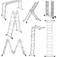 UISEBRT 6 in 1 Mehrzweckleiter 470cm Alu Leiter Multifunktionsleiter 4x4 Stufen Klappleiter Gelenkleiter Haushaltsleiter mit Plattform & Räder, von UISEBRT