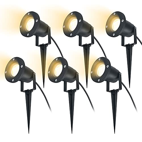 UISEBRT 6 x 3W LED Gartenstrahler mit Erdspieß, Gartenleuchten Warmweiß Wasserdicht IP65 für den Außenbereich Garten Teich Landschaft mit ohne Stecker (6 X 3w Warmweiß) von UISEBRT