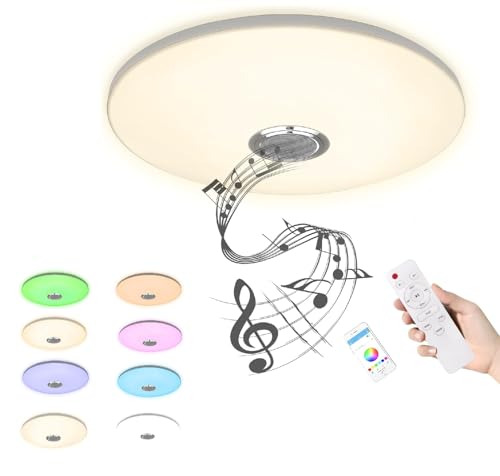 UISEBRT 60W LED Deckenleuchte mit Bluetooth Lautsprecher, Dimmbar und RGB Farbwechsel, Steuerung via App oder Fernbedienung, für Schlafzimmer, Wohnzimmer, Küche von UISEBRT