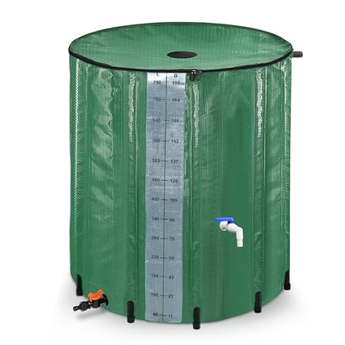 UISEBRT 750 Liter Faltbare Regentonne Wasserauffangbehälter Regenwassertonne mit Wassereinlassgitter Regenwassertank mit Abflussventil Regenwasserfass PVC zum Sammeln von Regenwasser, Grün von UISEBRT