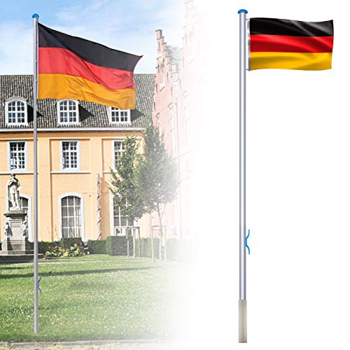 UISEBRT Aluminium Fahnenmast Stabil 6,5m inkl Deutschlandfahne 150 * 80cm, Bodenhülse 50cm von UISEBRT