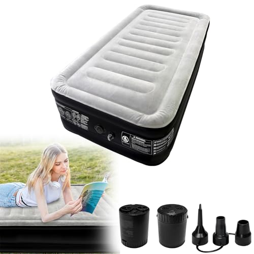 UISEBRT Aufblasbare Matratze PVC Luftbett für 1 Personen 187 x 90 x 46 cm Selbstaufblasend Luftmatratze mit Elektrischer Pumpe - Aufblasbar Gästebett max 300kg für Camping Heimgebrauch von UISEBRT
