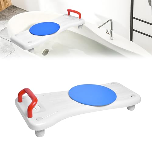UISEBRT Badewannenbrett mit Drehscheibe Badewannensitz Senioren, Sitzbrett für Badewanne, Wannensitz mit Griff und Seifenablage, Länge 70 cm, Weiß und Rot von UISEBRT
