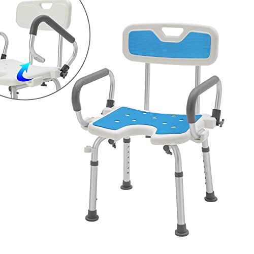 UISEBRT Duschstuhl mit Abnehmbaren Armlehnen und Rückenlehne, Duschhocker Höhenverstellbar Badhocker mit Anti-Rutsch-Füße, bis 150 kg, Duschhocker für Senioren von UISEBRT