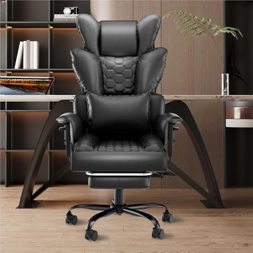 UISEBRT Ergonomischer Chefsessel mit Fußstütze,150° Verstellbaren Armlehnen & 126-136cm Höhenverstellbar Bürostuhl aus PU, Belastbarkeit 150 kg für Büro, Home & Gaming,Schwarz von UISEBRT