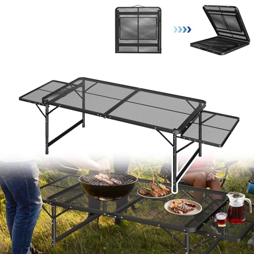UISEBRT Faltbarer Campingtisch Klappbar Gartentisch Leicht und Tragbar Kleiner Tisch Grilltisch mit Mesh Desktop Outdoor Klapptisch für Picknick Camping Grill BBQ, 120×60×54.6cm von UISEBRT