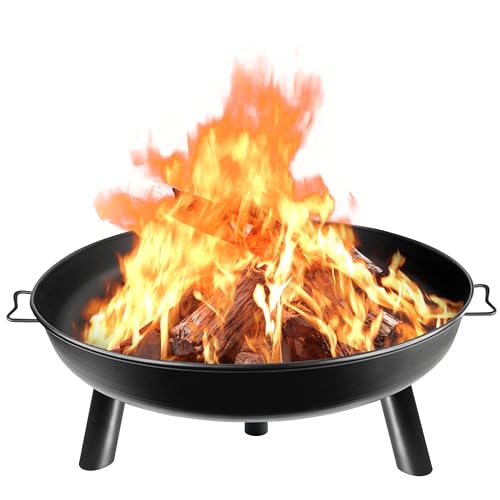 UISEBRT Feuerschale 80cm - Feuerstelle mit Griffen and 3 Füßen für Draußen Terrasse Garten Balkon von UISEBRT