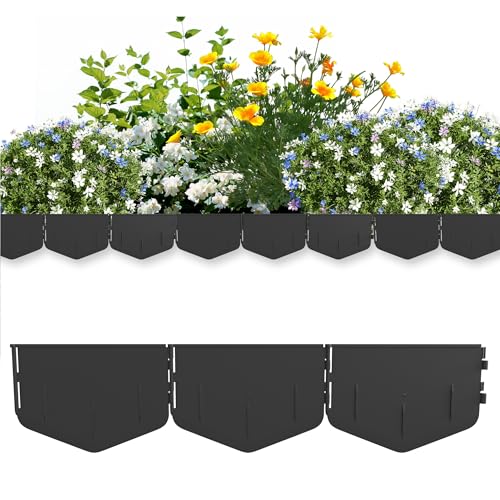 UISEBRT Flexible Gartenpalisade Beetzaun, Rasenkante Kunststoff mit Matter Oberfläche, Einfach mit Gummihammer einsetzbar, Keine Gräben nötig, Beeteinfassung für Garten (10m, Schwarz) von UISEBRT