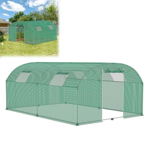 UISEBRT Foliengewächshaus Tomatenhaus Gewächshaus Folientunnel Garten Treibhaus mit Tür & Fenstern 3x4x2m HDPE+LDPE-Folie mit UV-Schutz Stahlrohr Ø22mm Foliengewächshaus für Gemüse Blumen Kräuter von UISEBRT