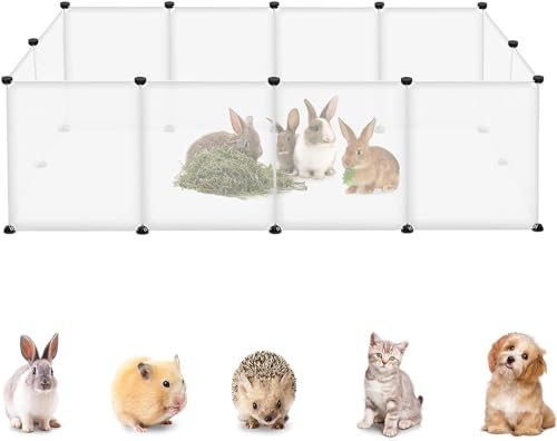 UISEBRT Freigehege Gittergehege für Kaninchen, Meerschweinchen Käfig Gehege, Kleintierkäfig ohne Tür, Welpenauslauf Kleintiergehege, Freilaufgehege für Innen und Aussen, 145x75x48 cm, Transparent von UISEBRT