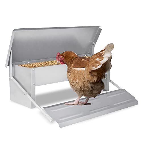UISEBRT Futterautomat Hühner - 5kg Hühner Futterspender aus Verzinkter Stahl für Geflügel, Wasserdicht und rattensicher von UISEBRT