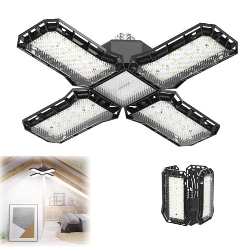 UISEBRT Garagenlampe LED 60W 2 Stück, 4200ML 6500K Verformbare LED Werkstatt Deckenleuchte mit 4 Verstellbaren Paneelen, E26/E27 Werkstattlampe Garagenleuchte, Kaltweiß von UISEBRT