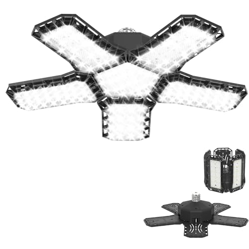 UISEBRT Garagenlampe LED 72W 1 Stück, 5040ML 6500K Verformbare LED Werkstatt Deckenleuchte mit 5 Verstellbaren Paneelen, E26/E27 Werkstattlampe Garagenleuchte, Kaltweiß von UISEBRT
