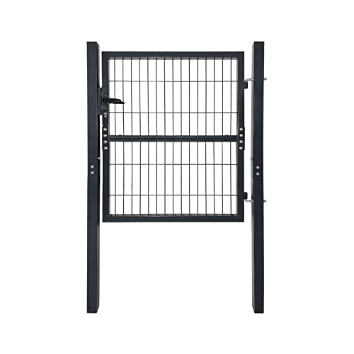 UISEBRT Gartentor Anthrazit Gartentür aus Verzinktem Stahl Gartentore inkl. Pfosten und Schloss Tür, Gartenzaun, Zauntür (100 * 100cm) von UISEBRT