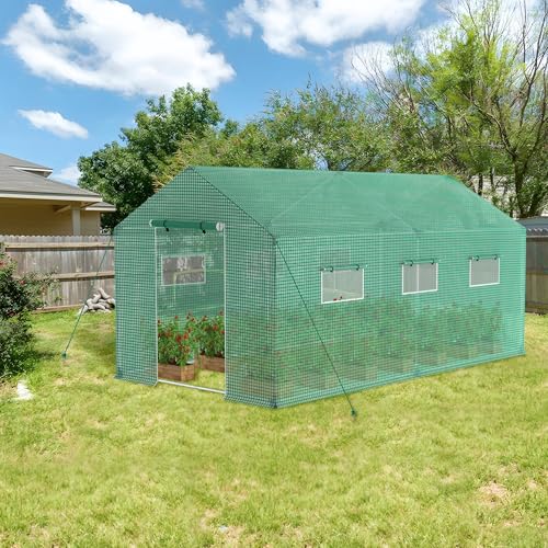 UISEBRT Gewächshaus Foliengewächshaus Winterfest Folientunnel Tomatenhaus Begehbares Treibhaus Frostschutz, 4.5x2x2m - 9m² von UISEBRT