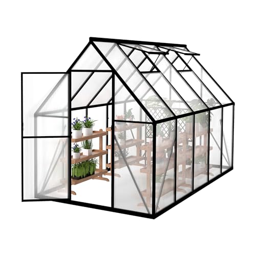 UISEBRT Gewächshaus Treibhaus für Garten Tomatenhaus mit Fundament Frühbeet Pflanzenhaus mit Fenster & Wetterfestem Hohlkammerplatten Gartengewächshäuser 280x180x195cm UV- & Frostgeschützt von UISEBRT