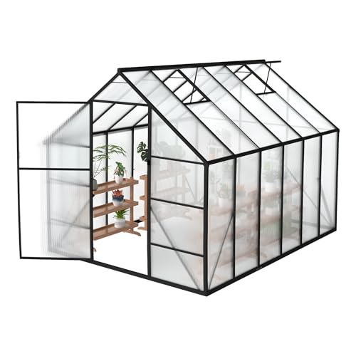 UISEBRT Gewächshaus Treibhaus für Garten Tomatenhaus mit Fundament Frühbeet Pflanzenhaus mit Fenster & Wetterfestem Hohlkammerplatten Gartengewächshäuser 310x250x205cm UV- & Frostgeschützt von UISEBRT