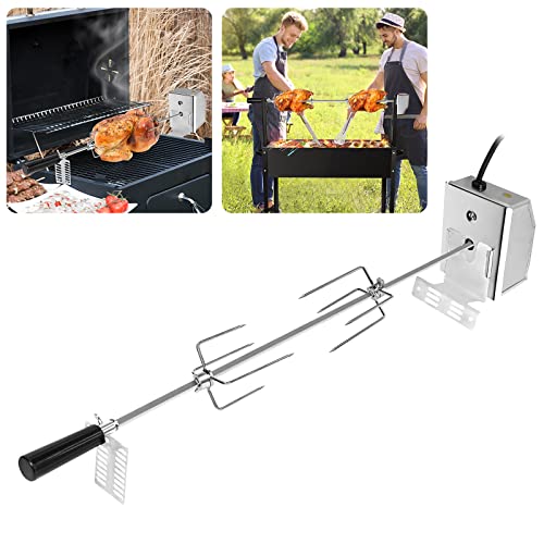 UISEBRT Grillspieß Set 107cm Edelstahl Drehspieß mit Motor, 220V - 240V, inkl. 2X Fleischnadeln Elektrischer Grillspieß Rotisserie von UISEBRT