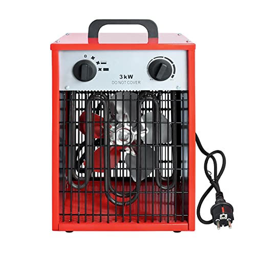 UISEBRT Heizlüfter Elektroheizung 3KW 220V - Bauheizer Elektroheizer Heizstrahler Heizgeraet Heizgebläse mit Thermostat & 4 Heizstufen (3KW) von UISEBRT