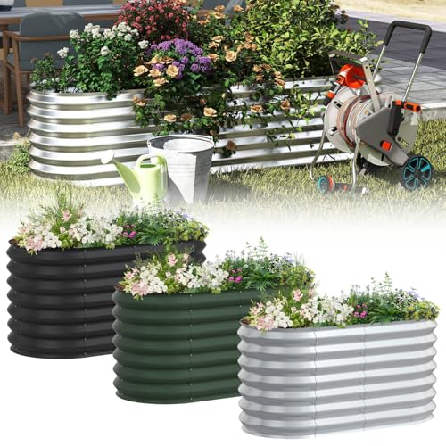 UISEBRT Hochbeet Metall 850 L | Oval 300x60x60cm (LxBxH) Silber | Kräuterbeet Gemüsebeet aus Galvanisierter Stahl| Rostfrei Pflanzkasten Frühbeet Aufzucht Beet für Garten Balkon von UISEBRT