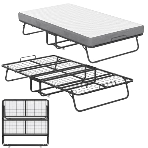 UISEBRT Klappbett 115x200 cm – Klappbares Gästebett für Erwachsene mit 13 cm Dicker Gedächtnisschaum-Matratze, Stabiler Metallklapprahmen, Faltbett mit Rollen, Tragfähigkeit 200 kg von UISEBRT