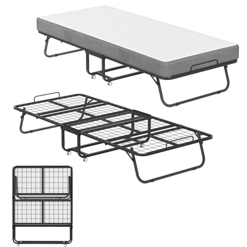 UISEBRT Klappbett 90x200 cm – Klappbares Gästebett für Erwachsene mit 13 cm Dicker Gedächtnisschaum-Matratze, Stabiler Metallklapprahmen, Faltbett mit Rollen, Tragfähigkeit 200 kg von UISEBRT