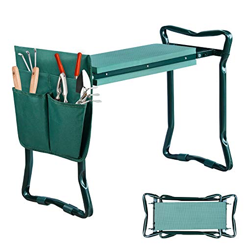 UISEBRT Kniebank Gartenbank Klappbar Gartenhocker Gartenarbeit mit Werkzeugtasche und Eva-Schaumkissen Arbeitshocker Garten Sitzbank Knieschutz Bank bis zu 150 kg von UISEBRT