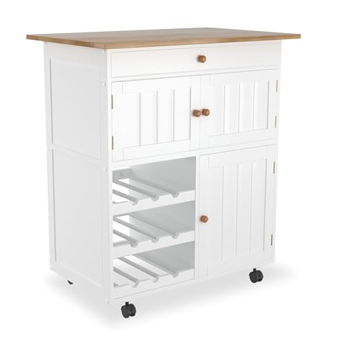 UISEBRT Küchenwagen mit Holz-Arbeitsplatte, Küchenschrank auf Rollen mit Schublade & Ablage, Weiß Servierwagen im Landhausstil, Mobiler Küchentrolley 85 x 70 x 40 cm UISEBRT Küchenwagen mit Holz-Arbeitsplatte, Küchenschrank auf Rollen mit Schublade & Ablage, Weiß Servierwagen im Landhausstil, Mobiler Küchentrolley 85 x 70 x 40 cm von UISEBRT
