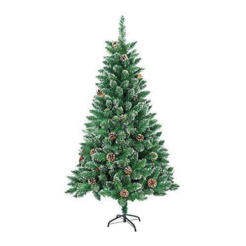 UISEBRT Künstlicher Weihnachtsbaum 180cm - Grün PVC Christbaum Dekobaum Tannenbaum mit Metallständer (Grün PVC mit Schnee-Effekt & Kiefernzapfen, 180cm) von UISEBRT