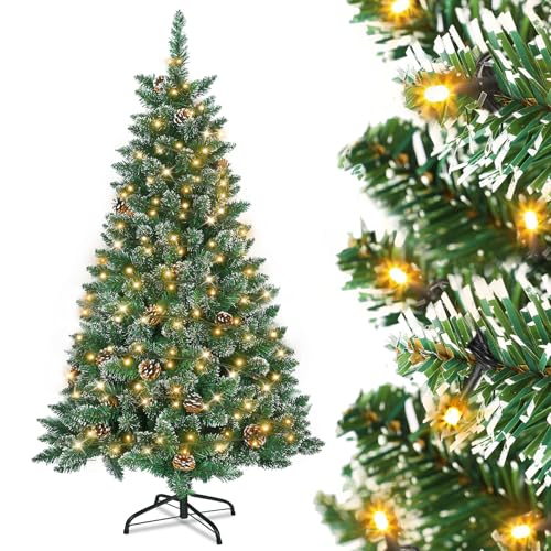 UISEBRT Künstlicher Weihnachtsbaum mit Beleuchtung, Schnee-Effekt - LED Tannenbaum mit Metallständer 350 Leuchten, PVC Christbaum für Weihnachten Dekoration (210cm) von UISEBRT
