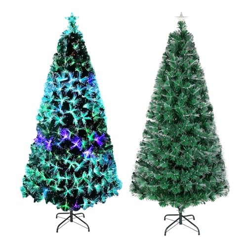 UISEBRT Künstlicher Weihnachtsbaum mit Beleuchtung 210cm - LED Tannenbaum Christbaum Dekobaum mit Glasfaser-Farbwechsel (210cm, Bunte Glasfaser) von UISEBRT